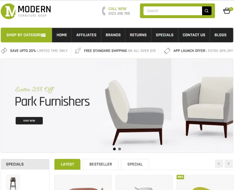 Template de sitio web ejemplo e-commerce